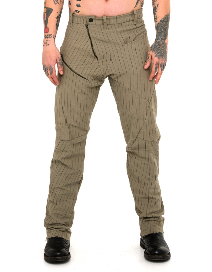 LEON EMANUEL BLANCK DISTORTION WORKERS PANT - PINSTRIPE HERRINGBONE