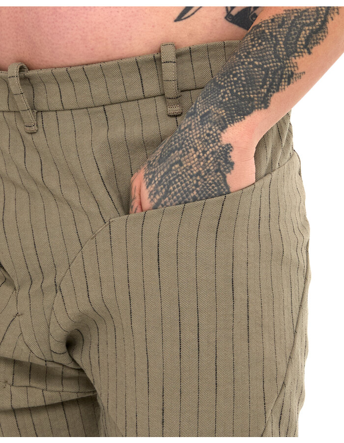 LEON EMANUEL BLANCK DISTORTION WORKERS PANT - PINSTRIPE HERRINGBONE