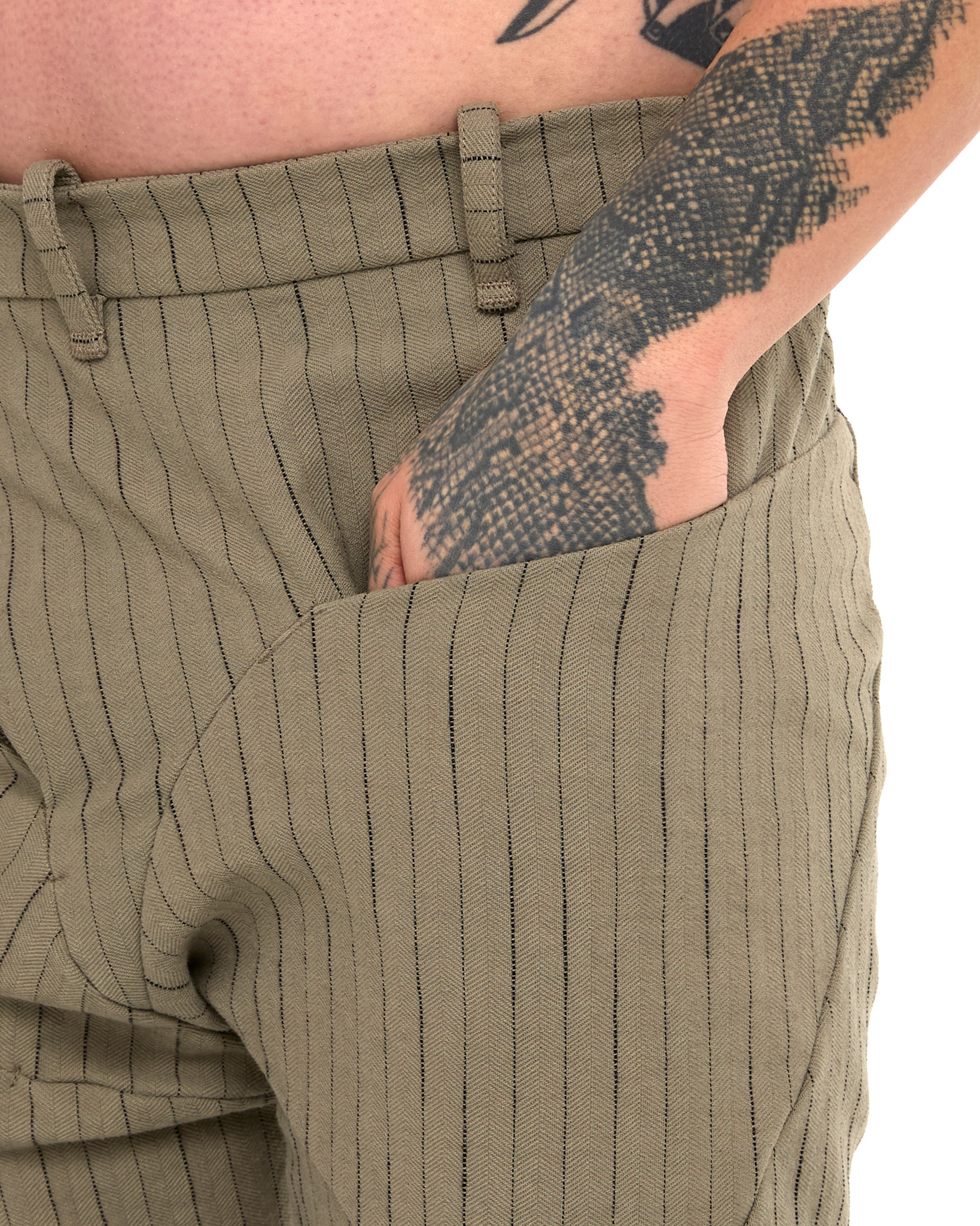 LEON EMANUEL BLANCK DISTORTION WORKERS PANT - PINSTRIPE LEON EMANUEL BLANCK DISTORTION WORKERS PANT - PINSTRIPE