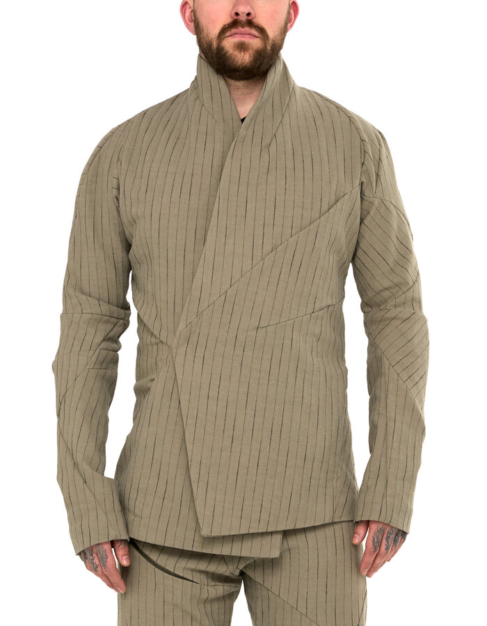 LEON EMANUEL BLANCK DISTORTION SHORT BLAZER - PINSTRIPE HERRINGBONE