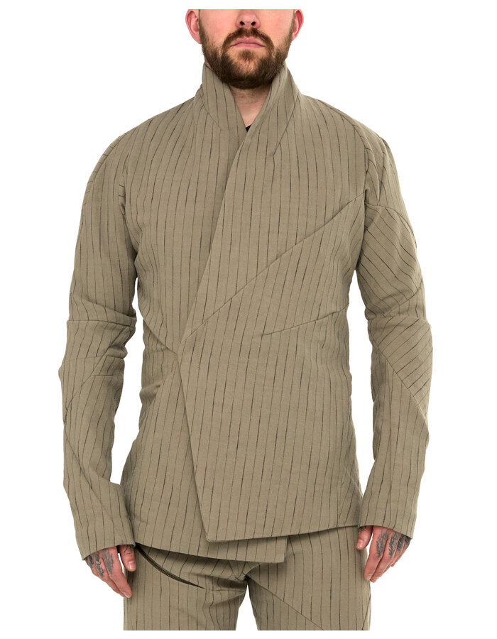 LEON EMANUEL BLANCK DISTORTION SHORT BLAZER - PINSTRIPE HERRINGBONE