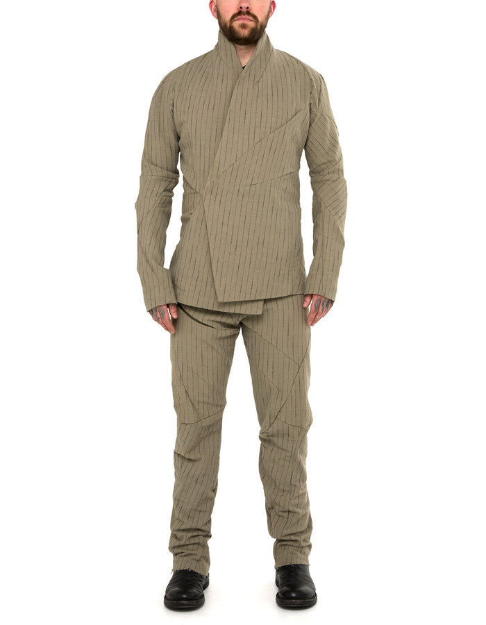 LEON EMANUEL BLANCK DISTORTION SHORT BLAZER - PINSTRIPE HERRINGBONE