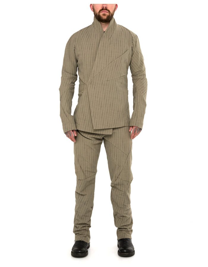 LEON EMANUEL BLANCK DISTORTION SHORT BLAZER - PINSTRIPE HERRINGBONE