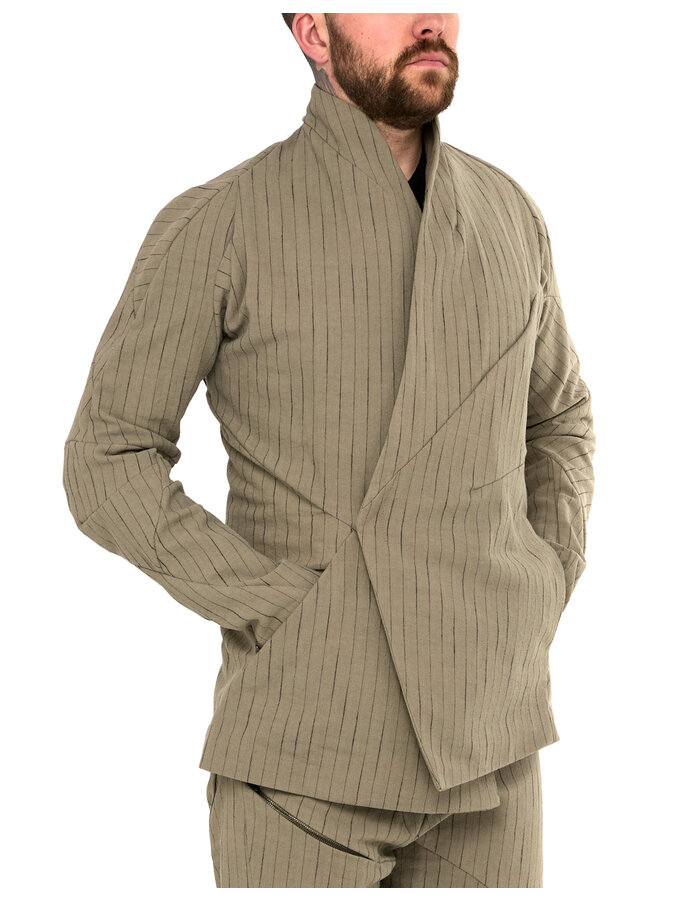 LEON EMANUEL BLANCK DISTORTION SHORT BLAZER - PINSTRIPE HERRINGBONE