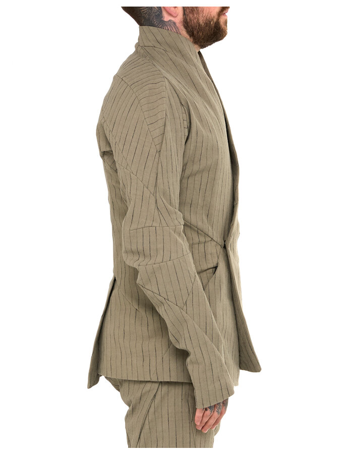 LEON EMANUEL BLANCK DISTORTION SHORT BLAZER - PINSTRIPE HERRINGBONE