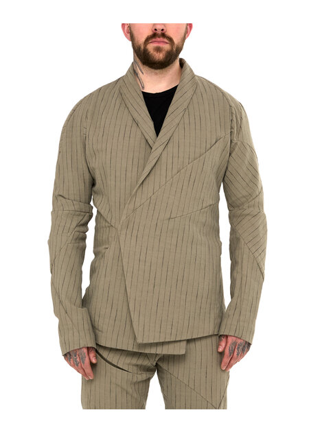 LEON EMANUEL BLANCK DISTORTION SHORT BLAZER - PINSTRIPE HERRINGBONE