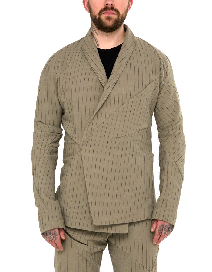 LEON EMANUEL BLANCK DISTORTION SHORT BLAZER - PINSTRIPE HERRINGBONE