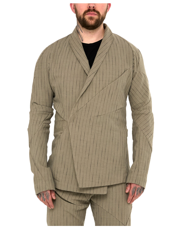 LEON EMANUEL BLANCK DISTORTION SHORT BLAZER - PINSTRIPE HERRINGBONE