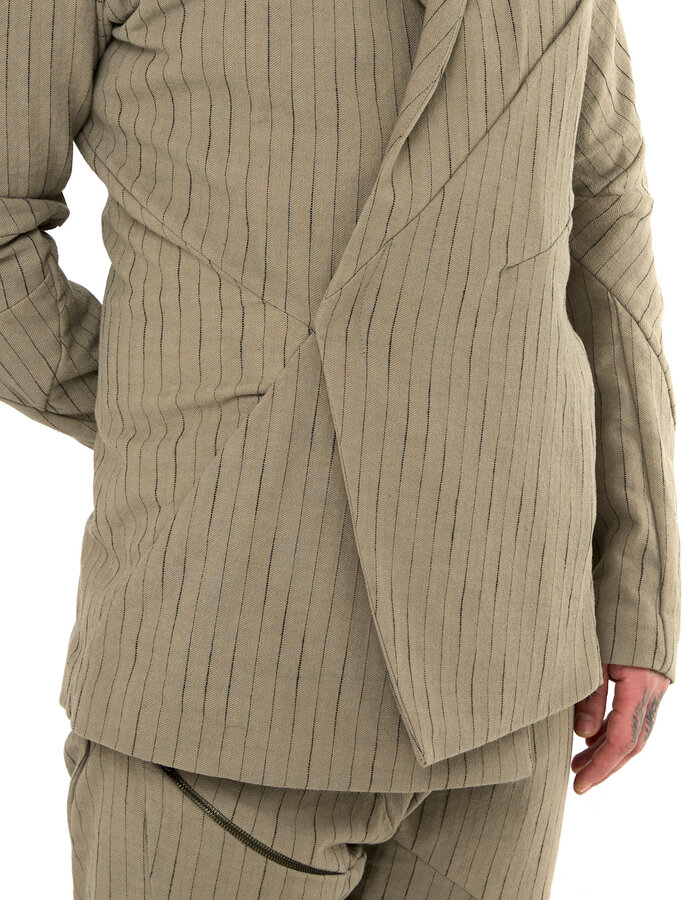 LEON EMANUEL BLANCK DISTORTION SHORT BLAZER - PINSTRIPE HERRINGBONE