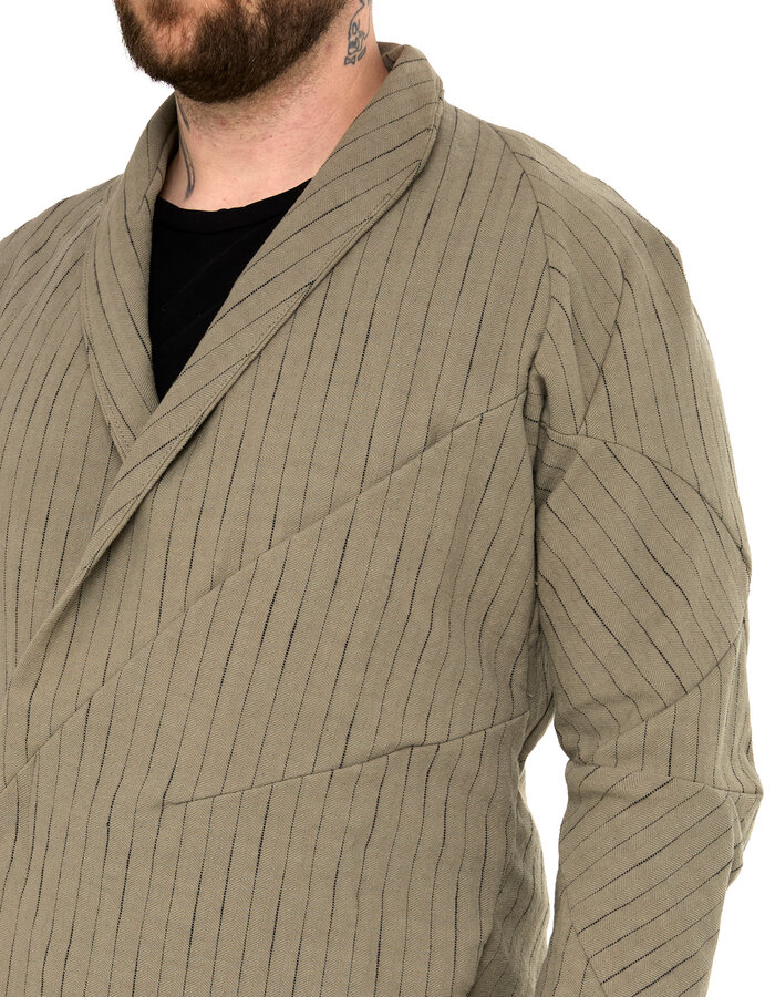 LEON EMANUEL BLANCK DISTORTION SHORT BLAZER - PINSTRIPE HERRINGBONE