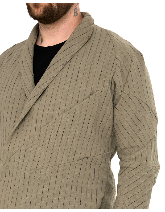 LEON EMANUEL BLANCK DISTORTION SHORT BLAZER - PINSTRIPE HERRINGBONE
