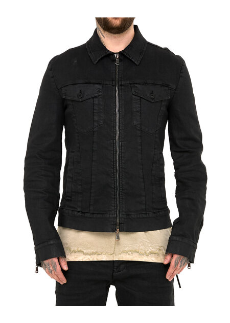 MD75 COATED DENIM ZIP FRONT TRUCKER JACKET - BLACK