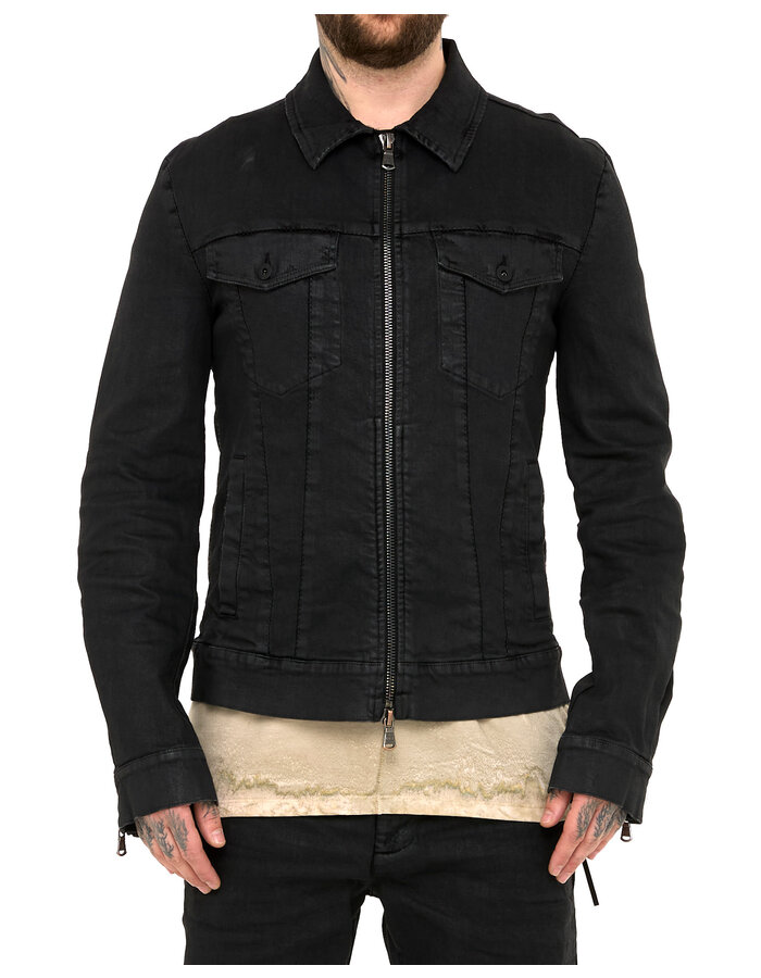 MD75 COATED DENIM ZIP FRONT TRUCKER JACKET - BLACK