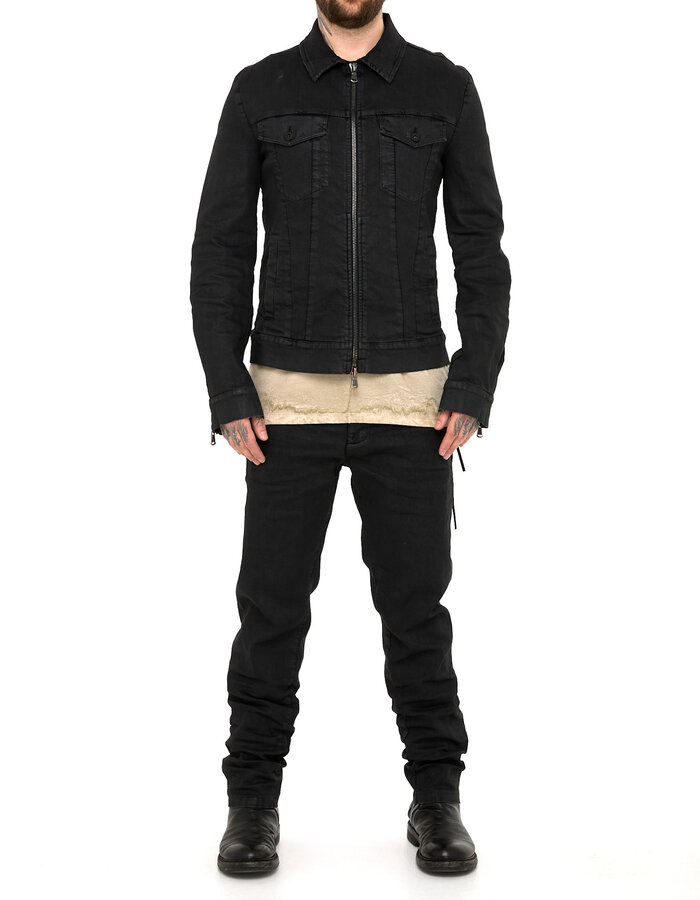 MD75 COATED DENIM ZIP FRONT TRUCKER JACKET - BLACK