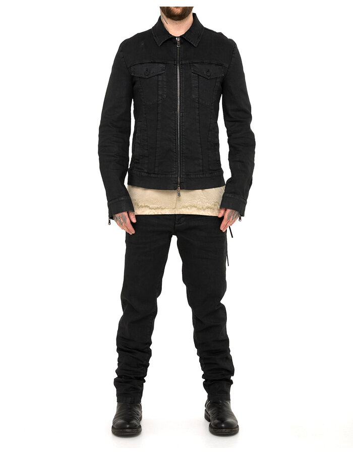 MD75 COATED DENIM ZIP FRONT TRUCKER JACKET - BLACK