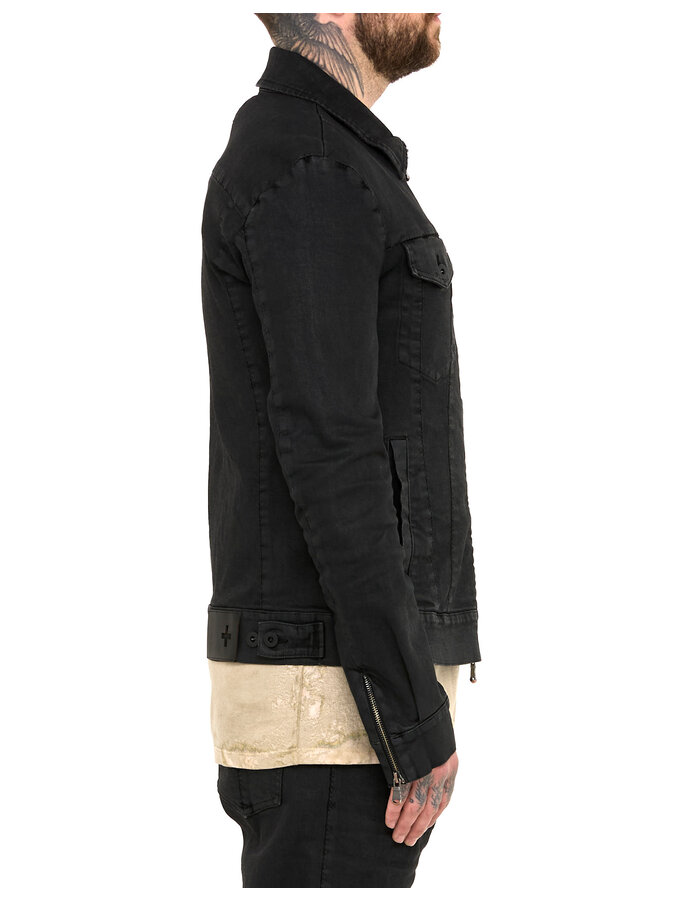MD75 COATED DENIM ZIP FRONT TRUCKER JACKET - BLACK