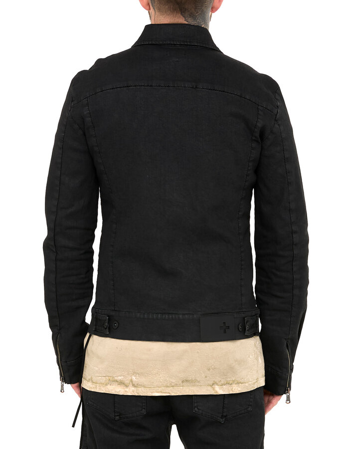 MD75 COATED DENIM ZIP FRONT TRUCKER JACKET - BLACK