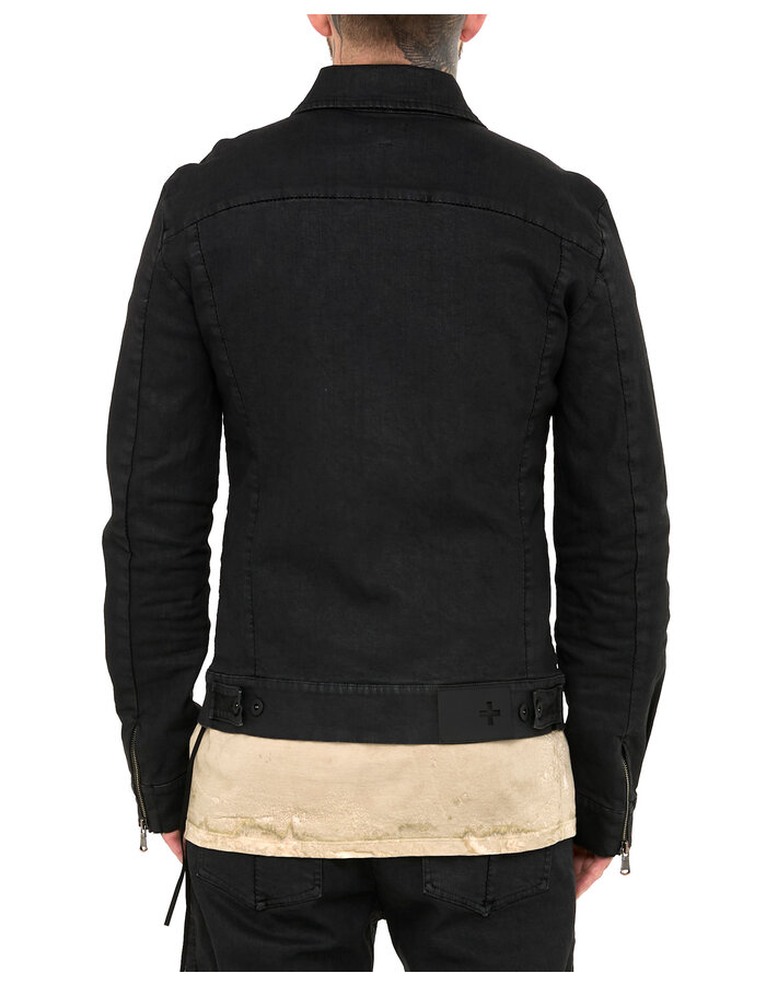 MD75 COATED DENIM ZIP FRONT TRUCKER JACKET - BLACK
