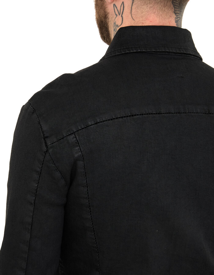 MD75 COATED DENIM ZIP FRONT TRUCKER JACKET - BLACK