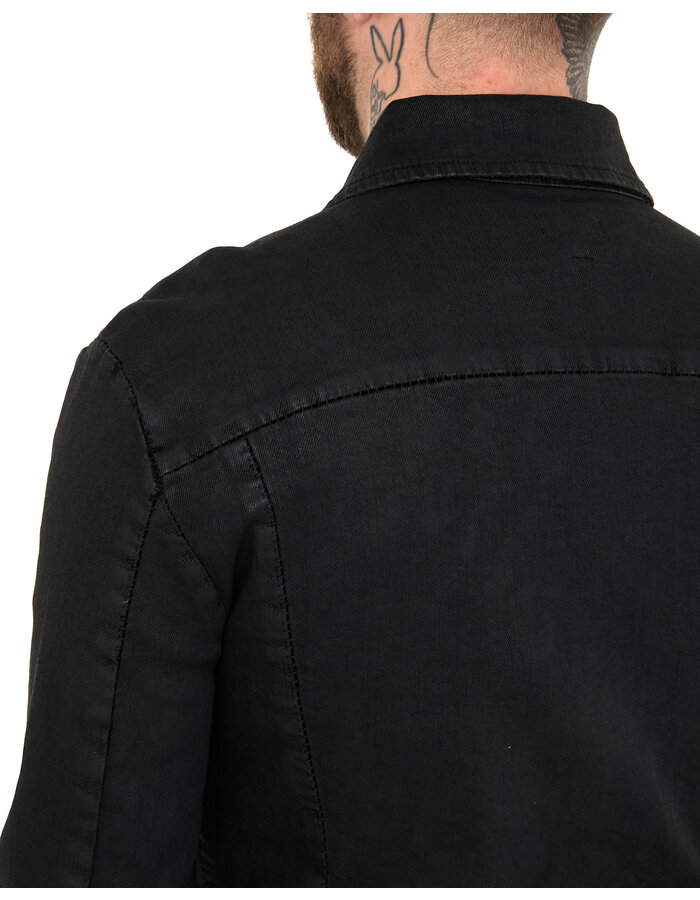MD75 COATED DENIM ZIP FRONT TRUCKER JACKET - BLACK