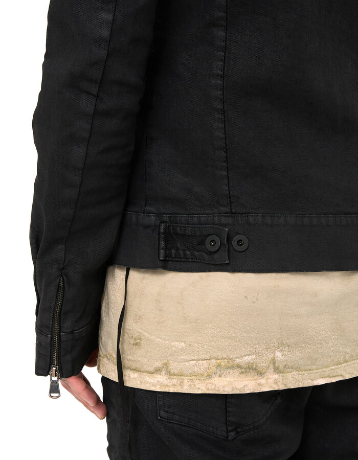 MD75 COATED DENIM ZIP FRONT TRUCKER JACKET - BLACK