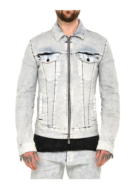 MD75 COATED DENIM ZIP FRONT TRUCKER JACKET - WHITE