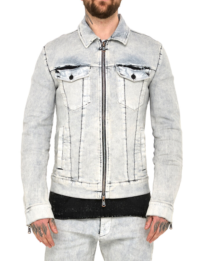 MD75 COATED DENIM ZIP FRONT TRUCKER JACKET - WHITE