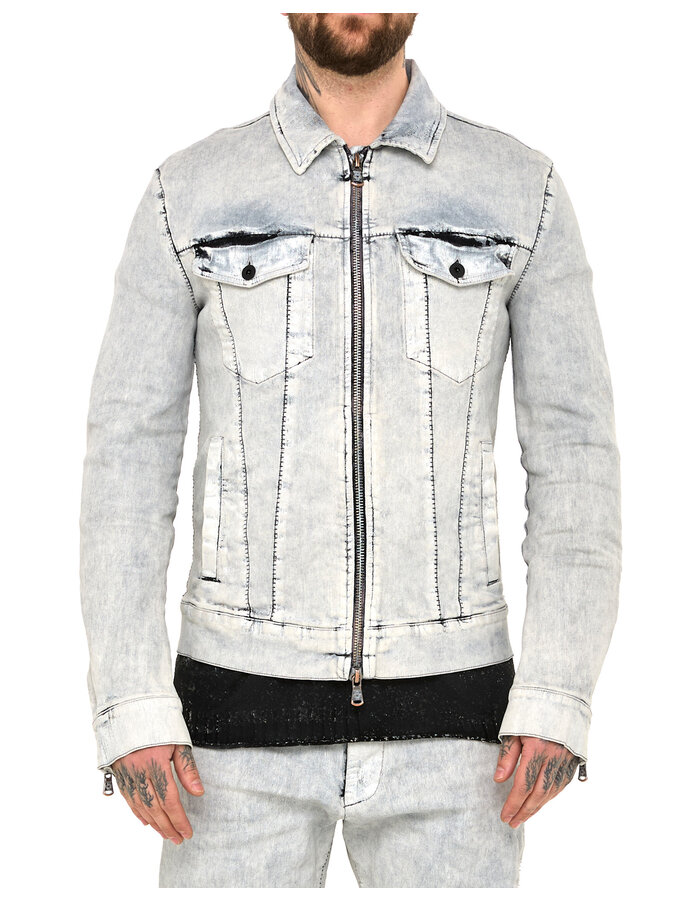 MD75 COATED DENIM ZIP FRONT TRUCKER JACKET - WHITE