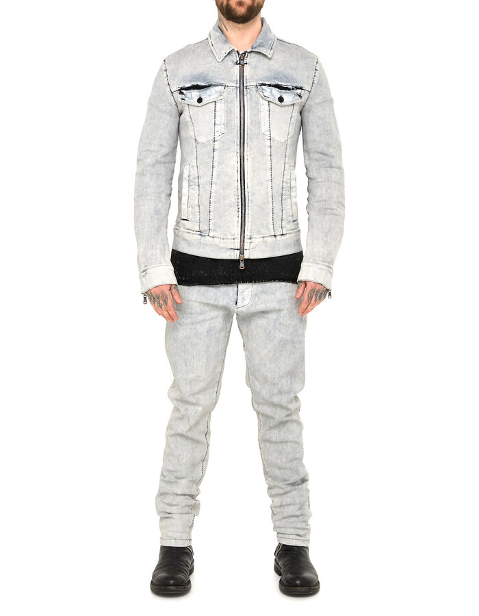 MD75 COATED DENIM ZIP FRONT TRUCKER JACKET - WHITE