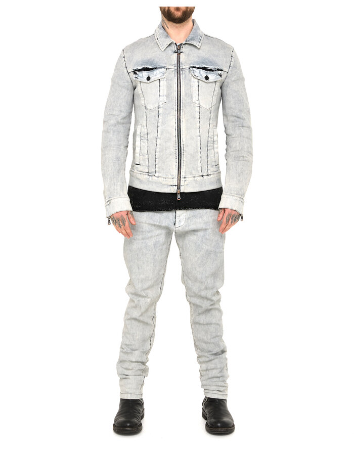 MD75 COATED DENIM ZIP FRONT TRUCKER JACKET - WHITE