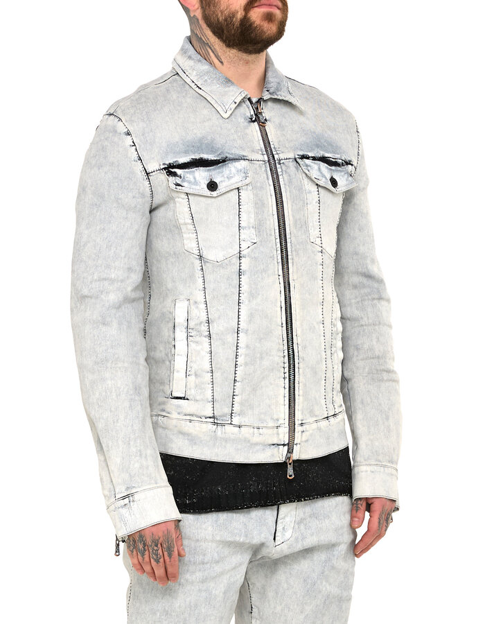 MD75 COATED DENIM ZIP FRONT TRUCKER JACKET - WHITE