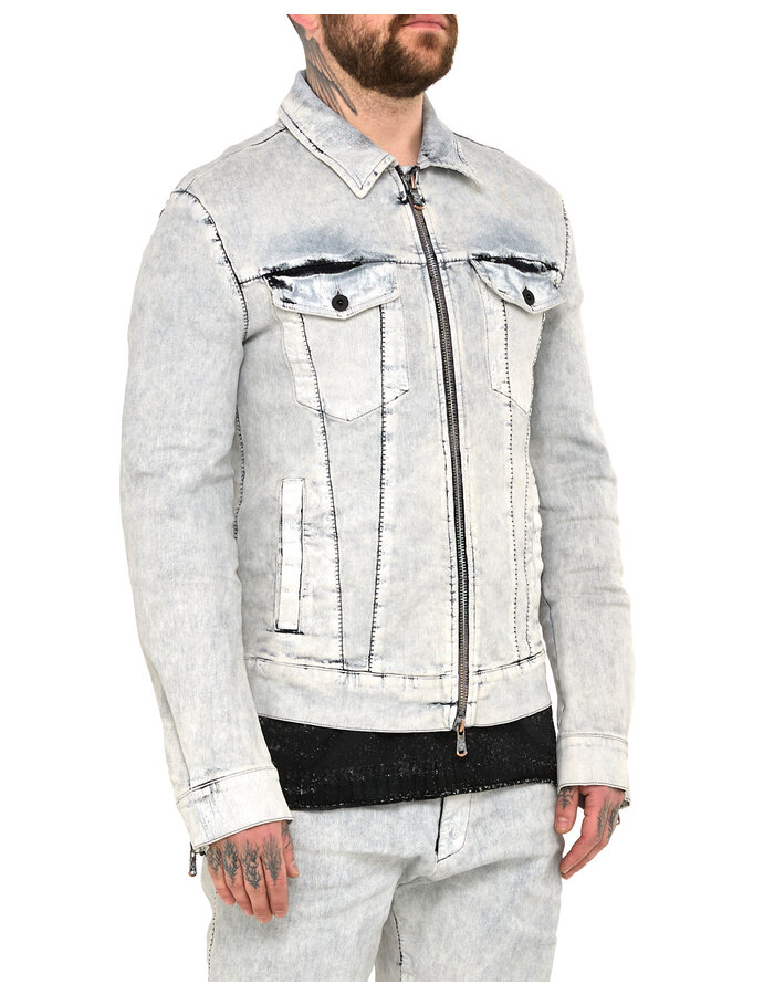 MD75 COATED DENIM ZIP FRONT TRUCKER JACKET - WHITE