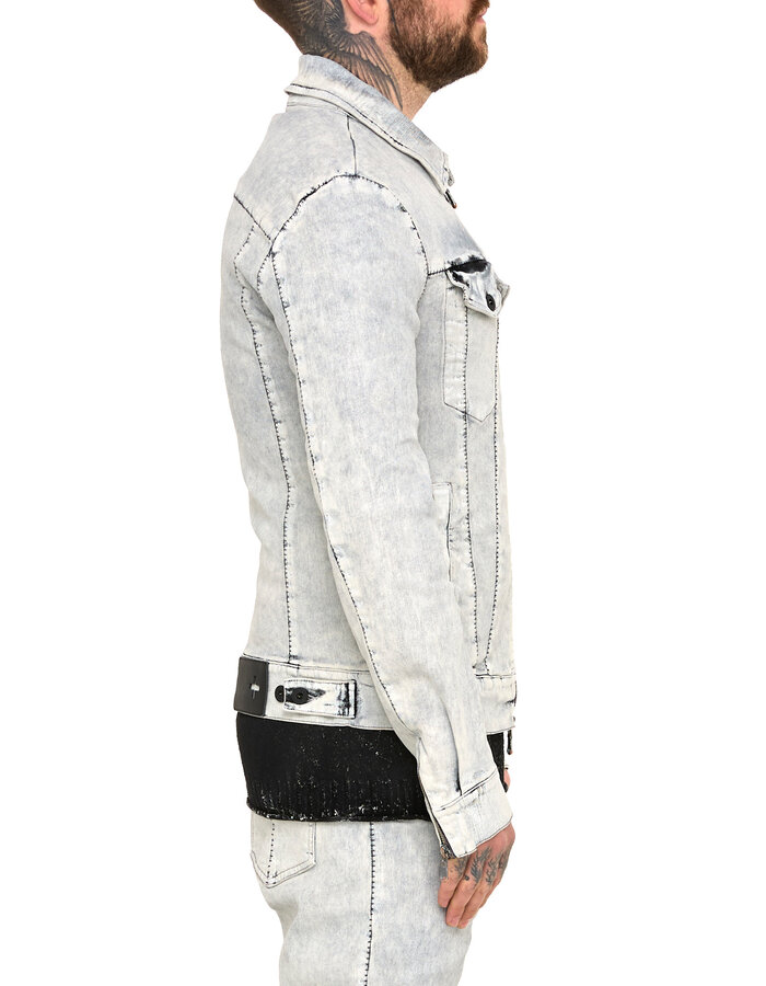MD75 COATED DENIM ZIP FRONT TRUCKER JACKET - WHITE