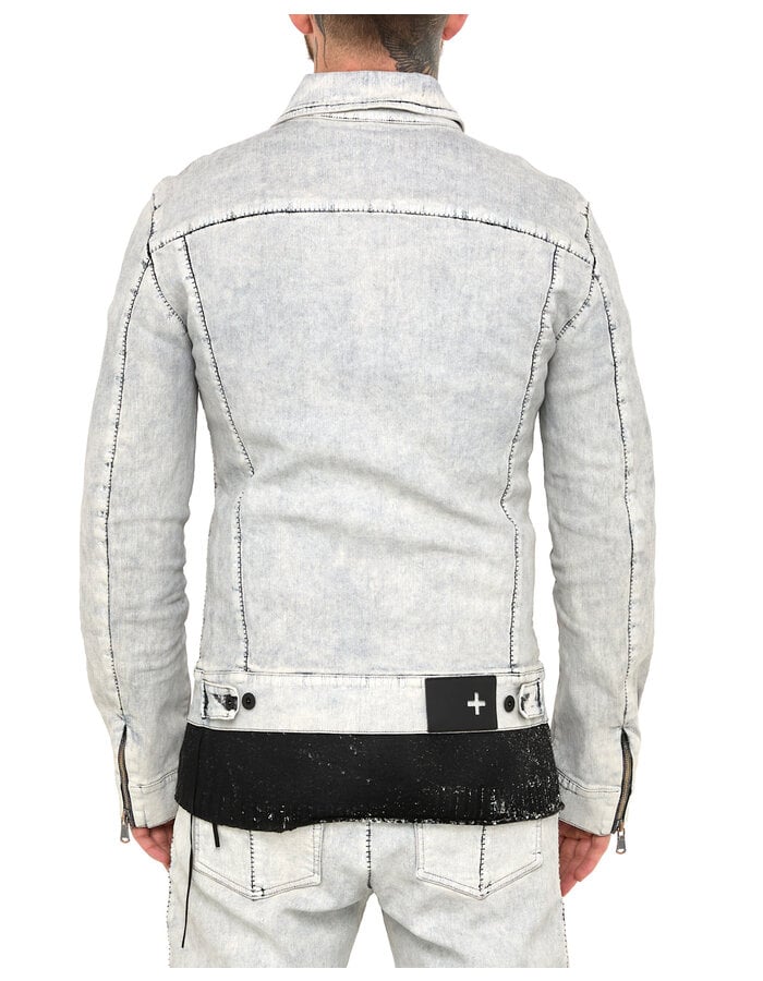 MD75 COATED DENIM ZIP FRONT TRUCKER JACKET - WHITE