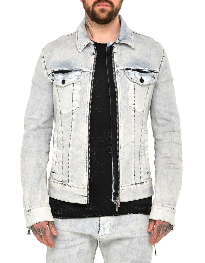 MD75 COATED DENIM ZIP FRONT TRUCKER JACKET - WHITE