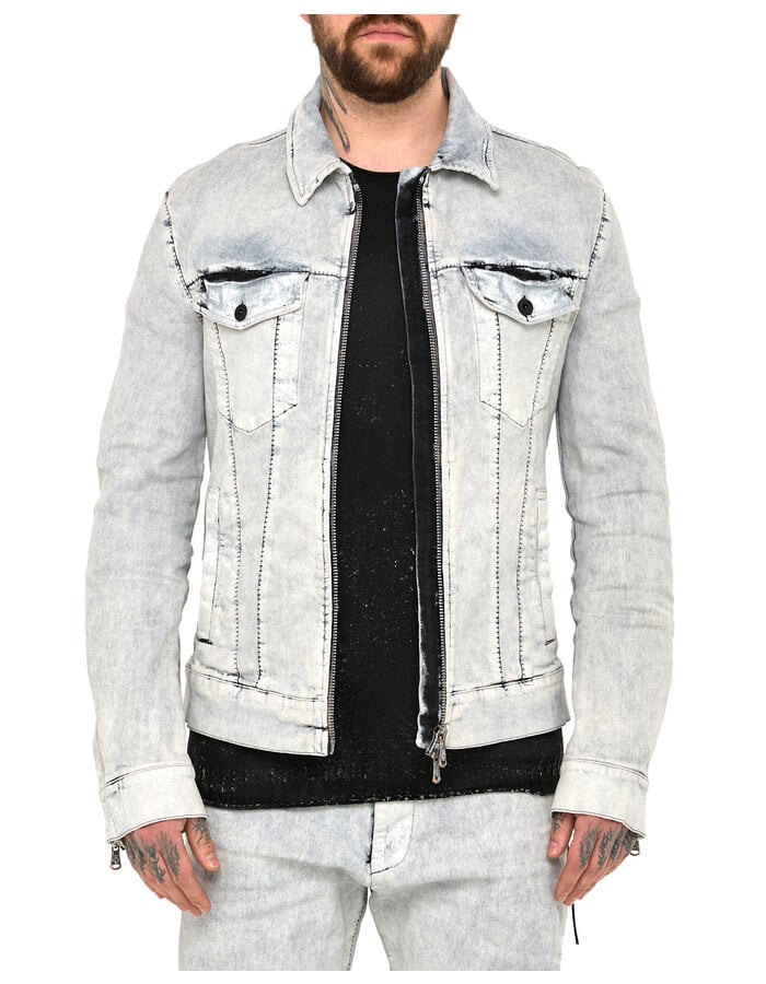 MD75 COATED DENIM ZIP FRONT TRUCKER JACKET - WHITE