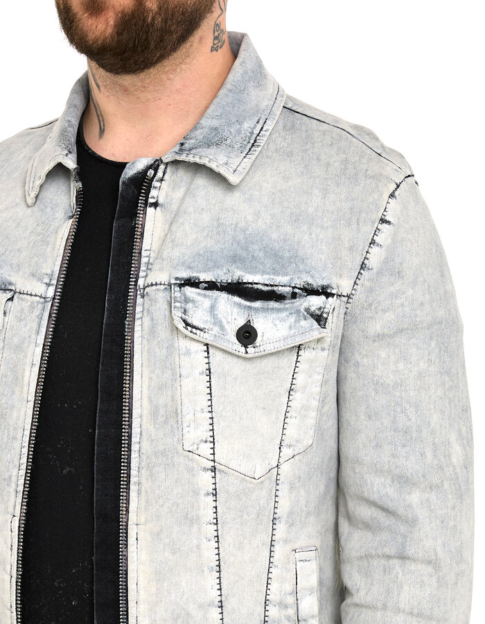 MD75 COATED DENIM ZIP FRONT TRUCKER JACKET - WHITE