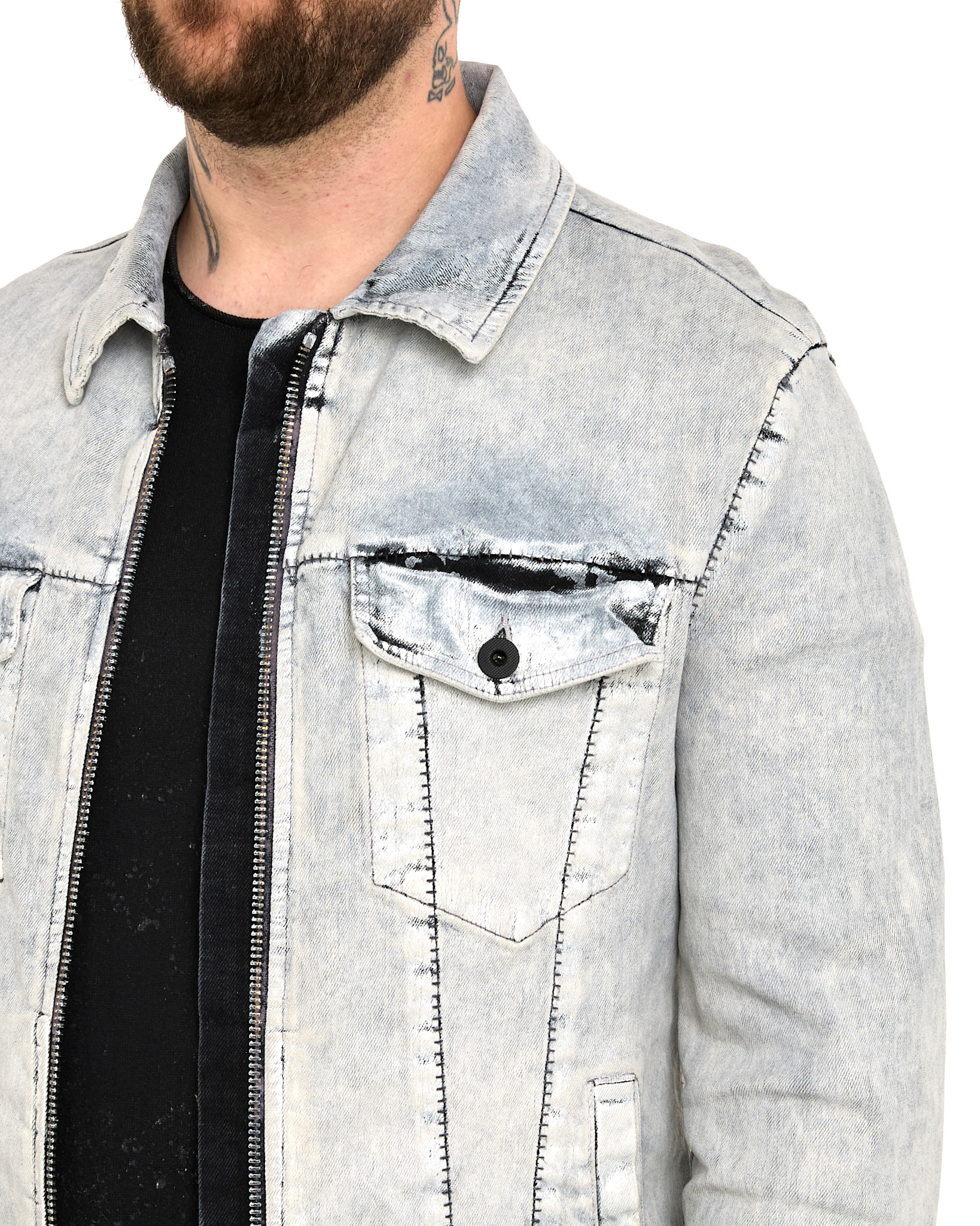 COATED DENIM ZIP FRONT TRUCKER JACKET - WHITE - Shop COATED DENIM ZIP FRONT TRUCKER JACKET - WHITE - Shop