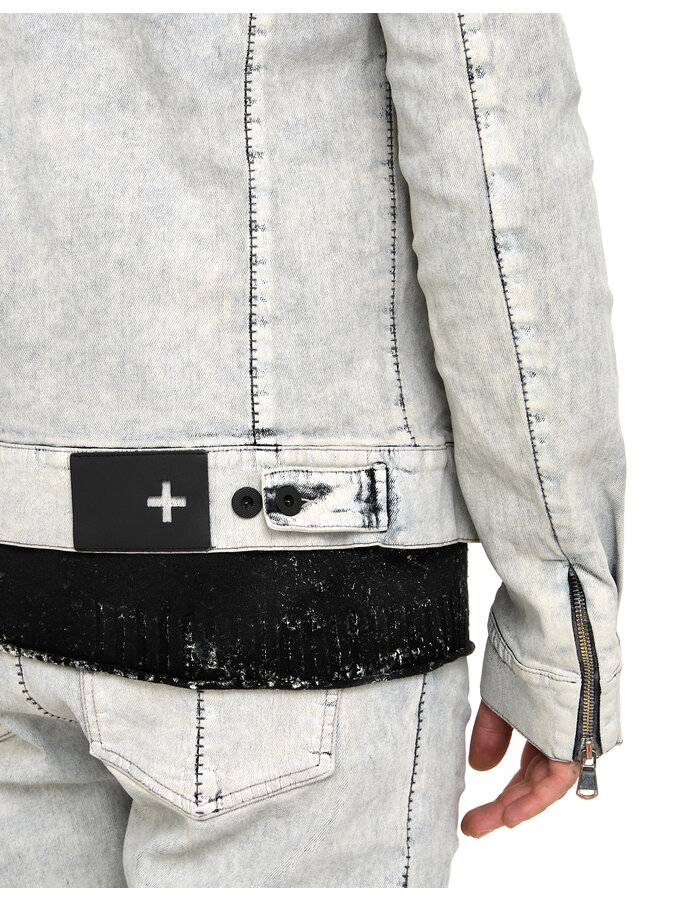 MD75 COATED DENIM ZIP FRONT TRUCKER JACKET - WHITE