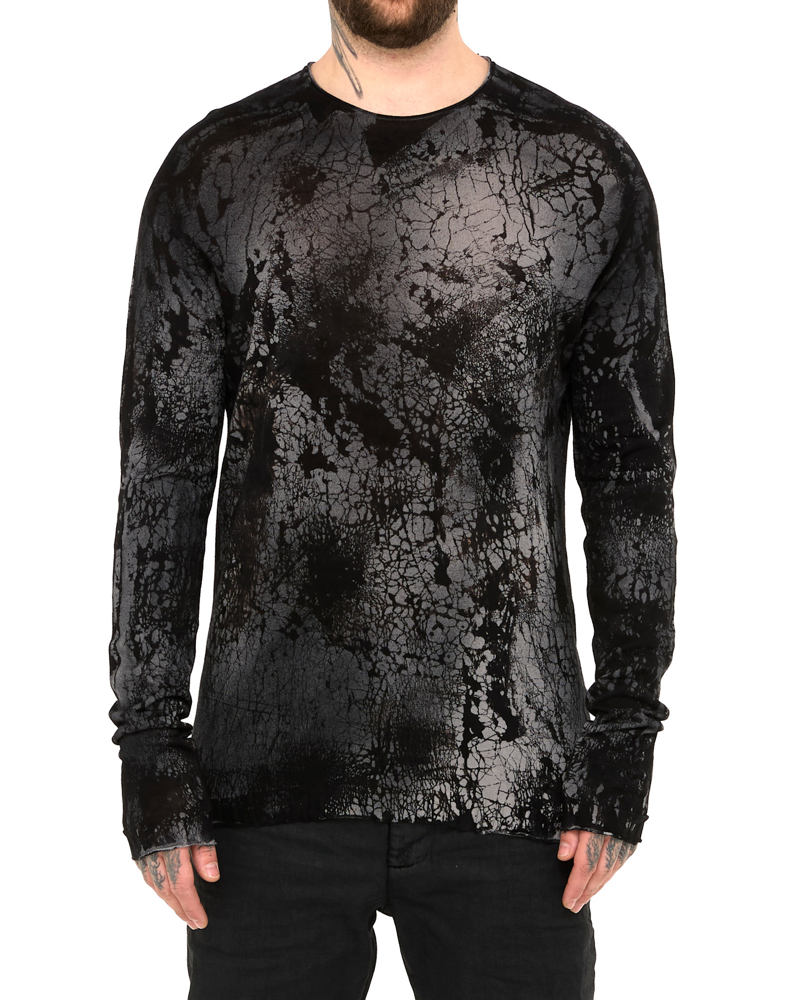 "BLACK HEART" MARBLE HAND DYE LIGHT KNIT LONGSLEEVE
