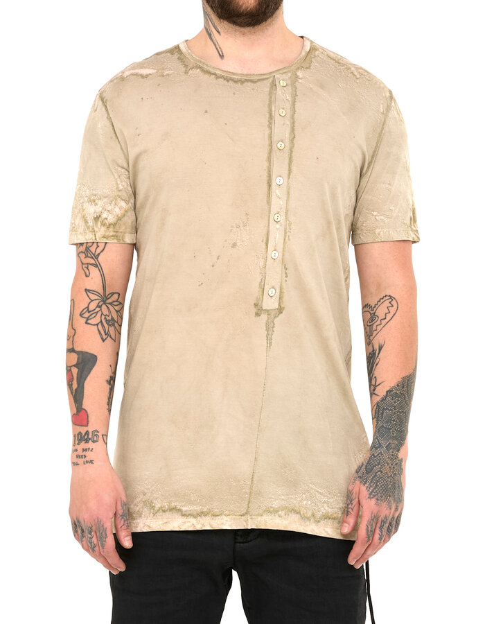 MD75 SALT DYE OFF CENTER HENLEY T-SHIRT