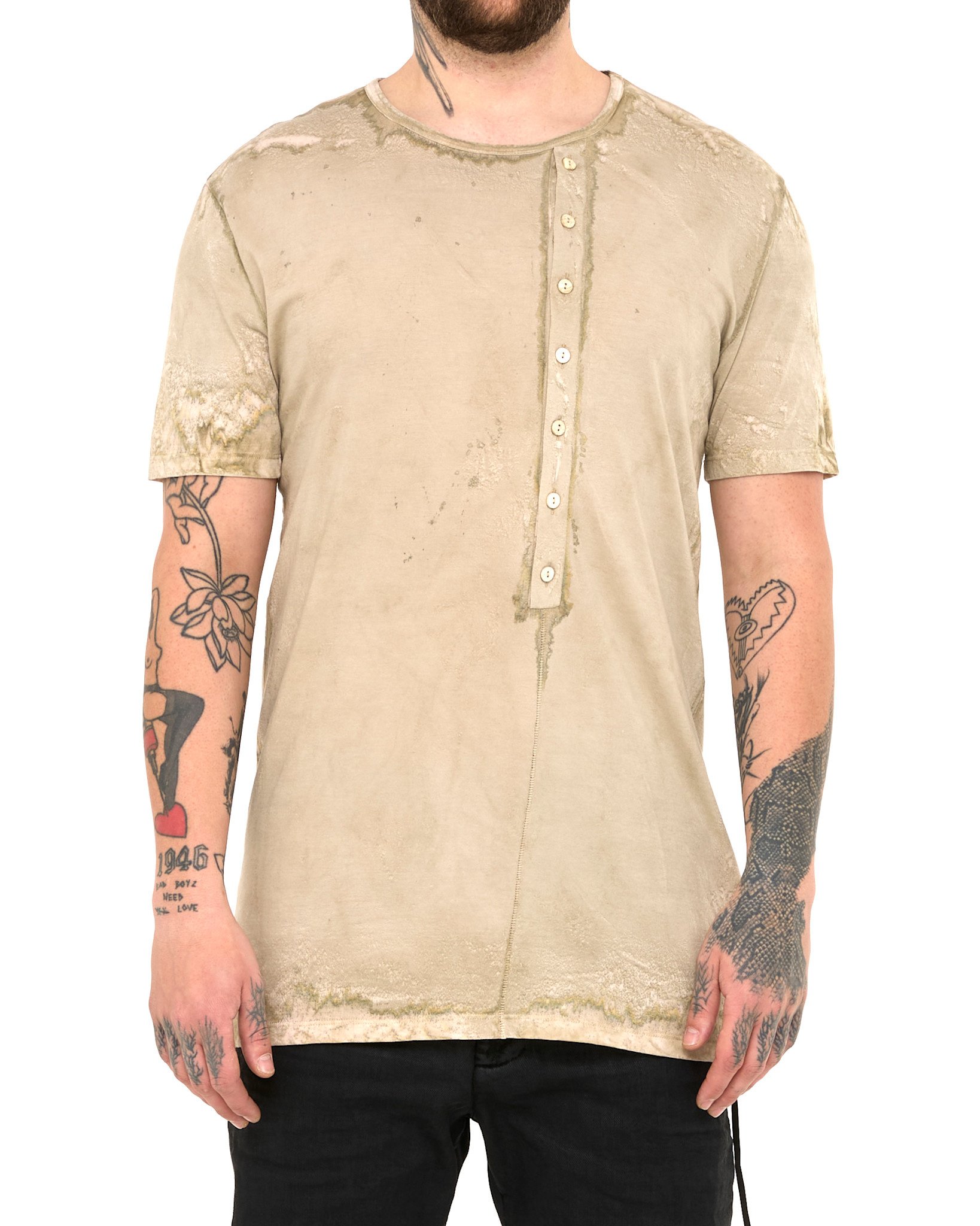 SALT DYE OFF CENTER HENLEY T-SHIRT