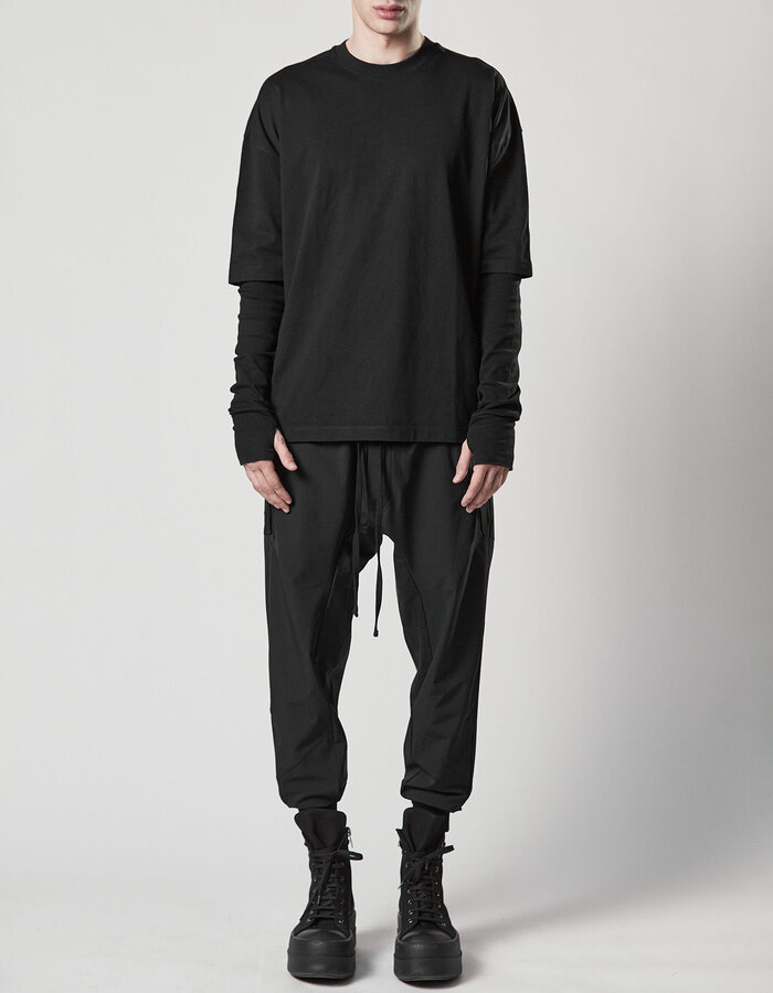 THOM KROM HYPER-STRETCH NYLON DARTED JOGGER - BLACK