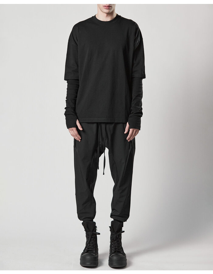 THOM KROM HYPER-STRETCH NYLON DARTED JOGGER - BLACK