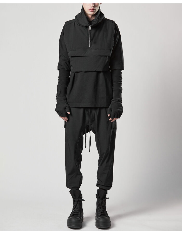 THOM KROM HYPER-STRETCH NYLON DARTED JOGGER - BLACK