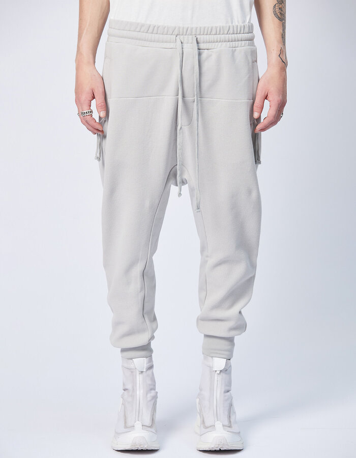 THOM KROM STRETCH COTTON PANEL WAFFLE KNIT JOGGER - SILVER