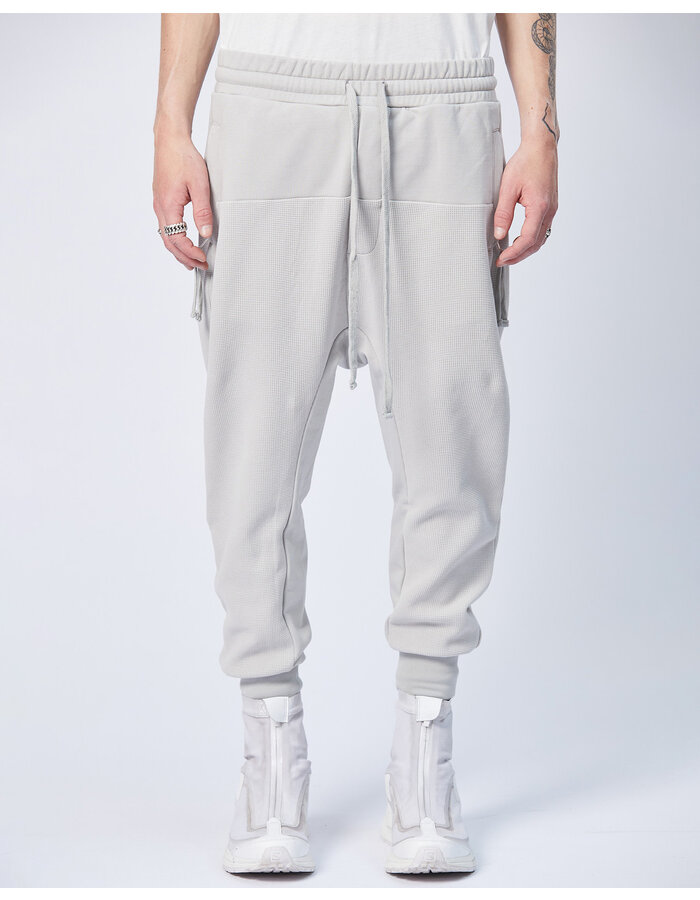 THOM KROM STRETCH COTTON PANEL WAFFLE KNIT JOGGER - SILVER