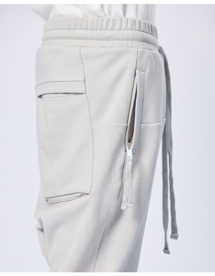 THOM KROM STRETCH COTTON PANEL WAFFLE KNIT JOGGER - SILVER