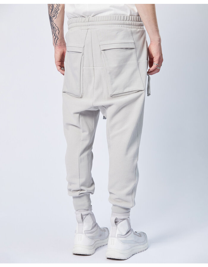 THOM KROM STRETCH COTTON PANEL WAFFLE KNIT JOGGER - SILVER