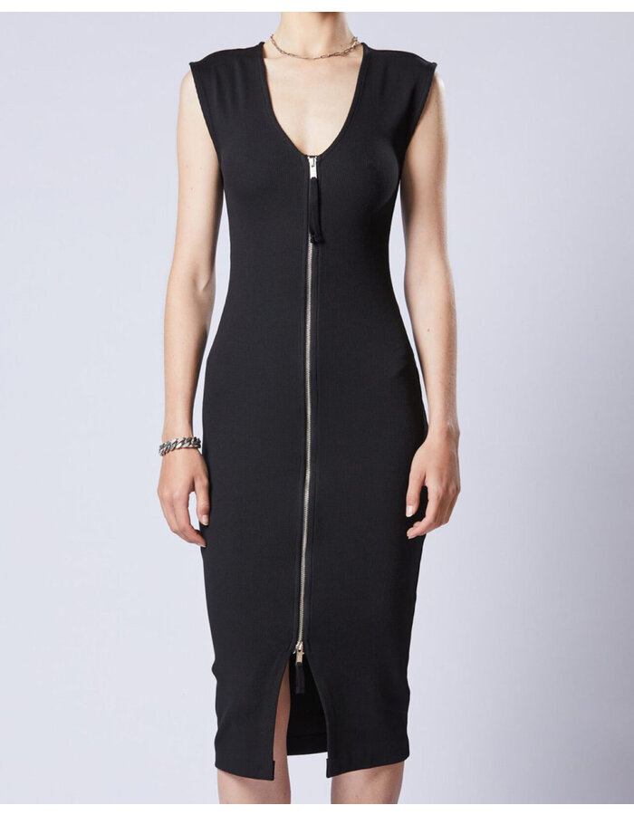 THOM KROM STRETCH COTTON RIB ZIP FRONT SLEEVELESS DRESS